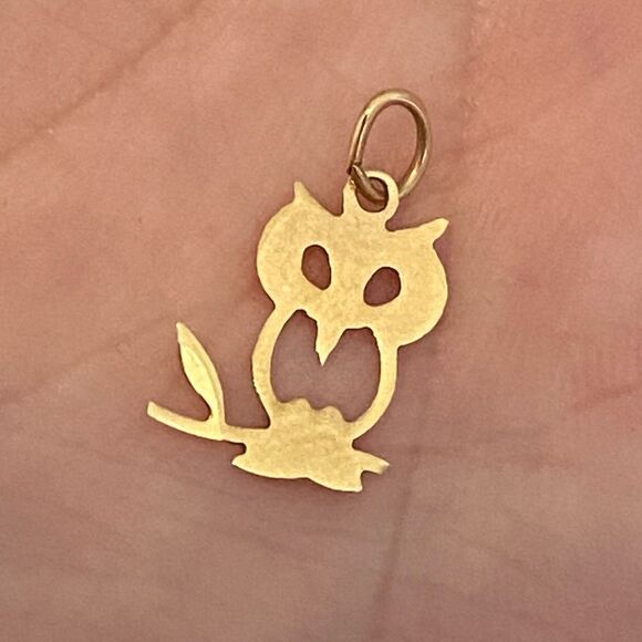14k Openwork Flat Owl Charm - Picture 1 of 4